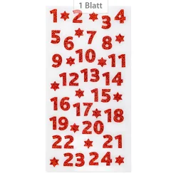 Adventskalender-Zahlen Glitter rot, 24 Stück