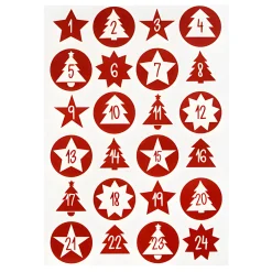 Adventskalender-Zahlen mit Muster rot, 24 Stück