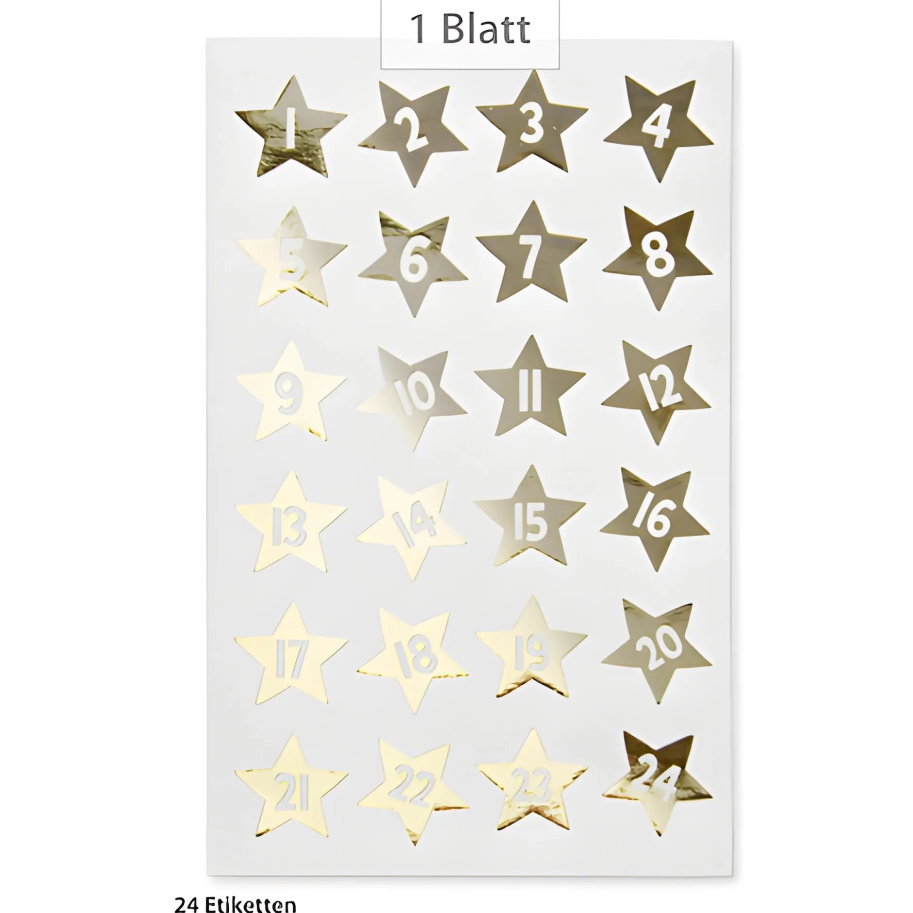Adventskalender-Zahlen Sterne gold, 24 Stück