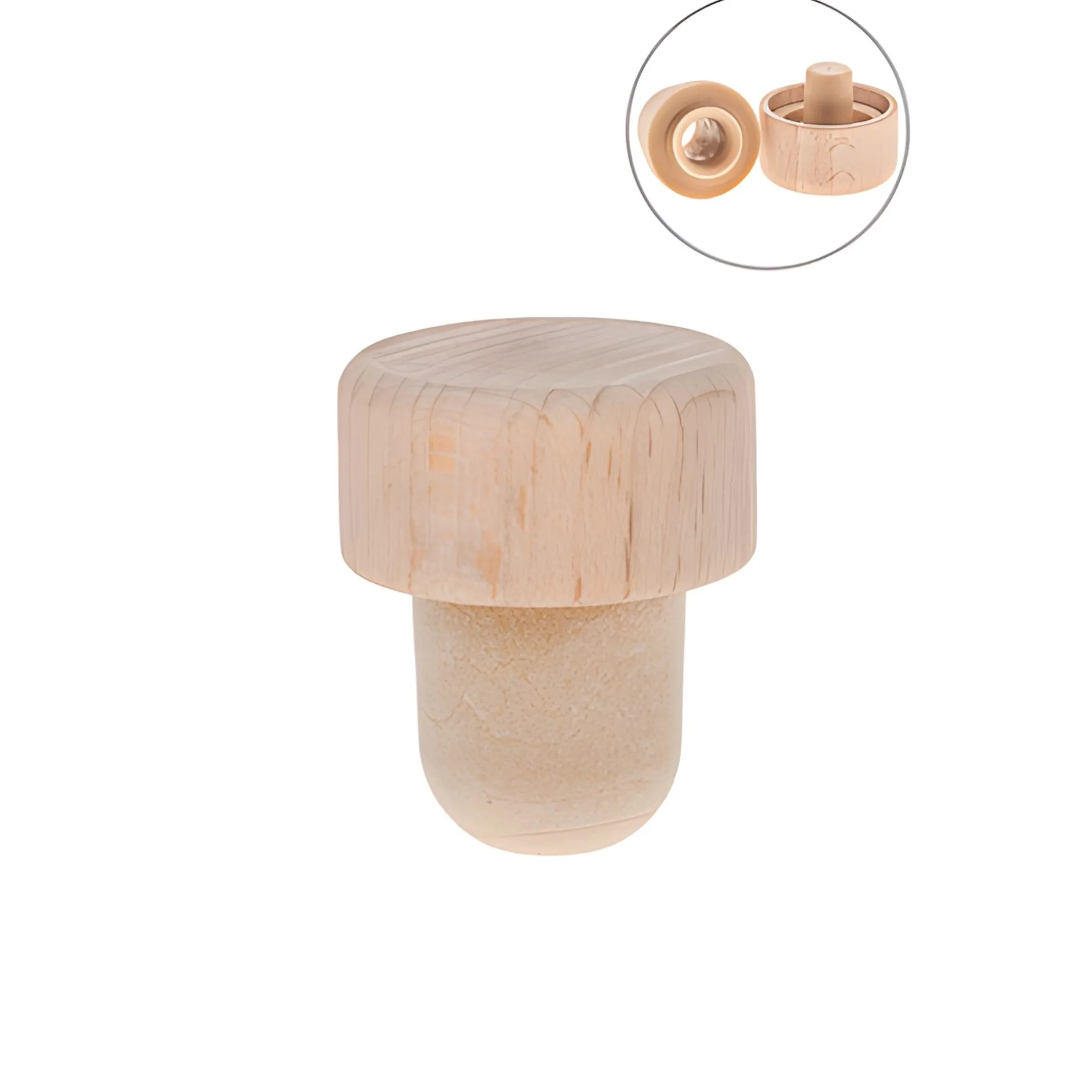 Ausgießerkorken Kunststoff 19 mm mit Holzkappe