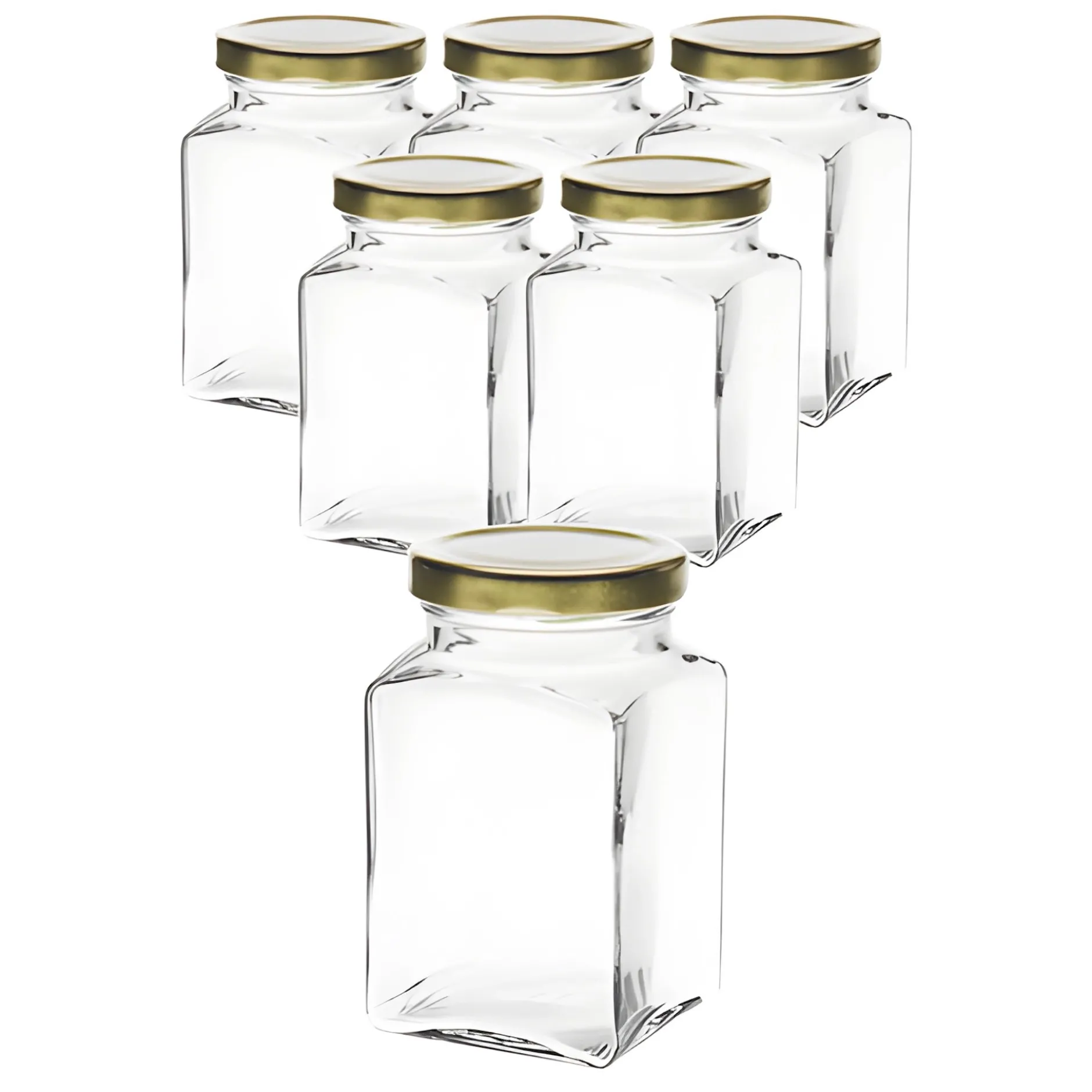 6er Set Quadratglas 260 ml mit Deckel gold
