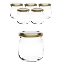 6er Set Rundglas 212 ml nieder mit Deckel gold