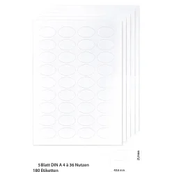 Etiketten oval 40,6 x 25,4 mm weiß - 5 Blatt A4