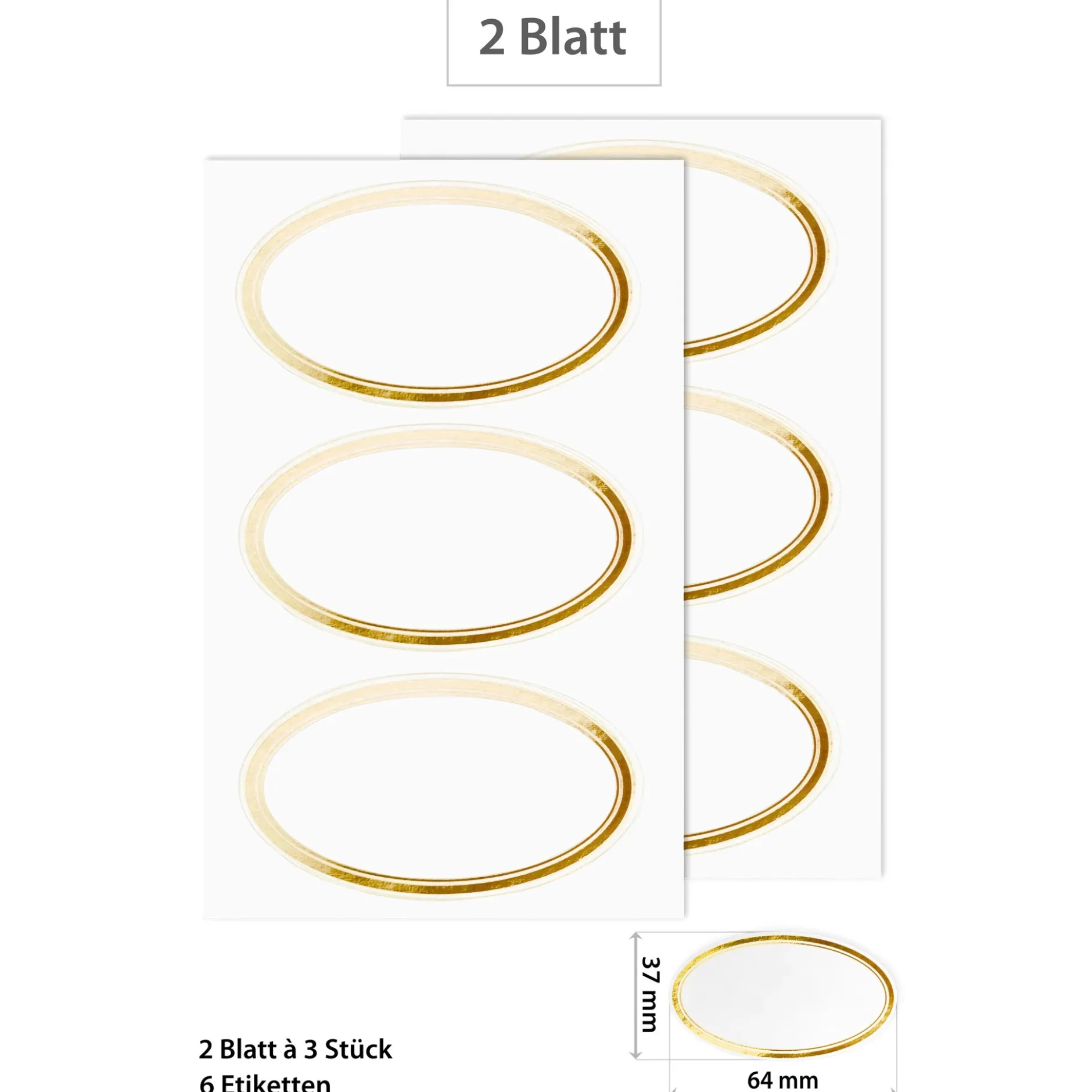 Etiketten 'Rahmen oval in Gold' 64 x 37 mm, 6 Stück
