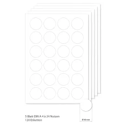 Etiketten rund 40 mm weiß - 5 Blatt A4