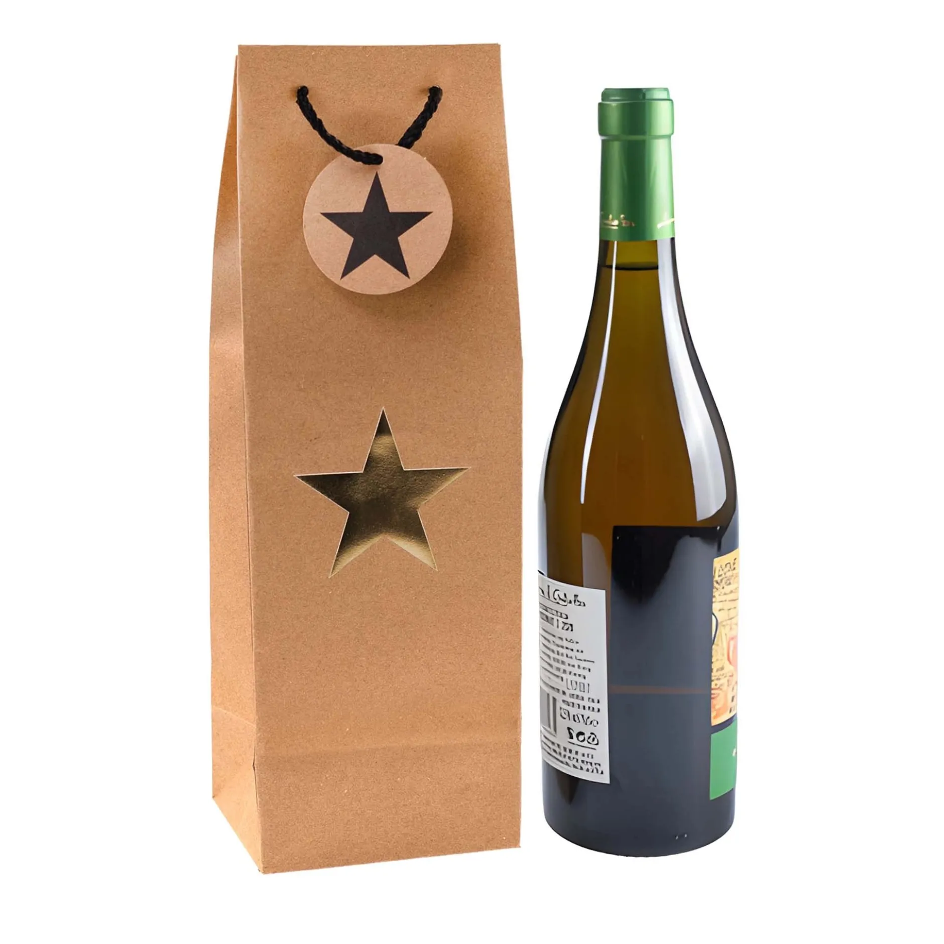 Flaschentasche 'Stern' gold metallic, 12 x 10 x 36 cm