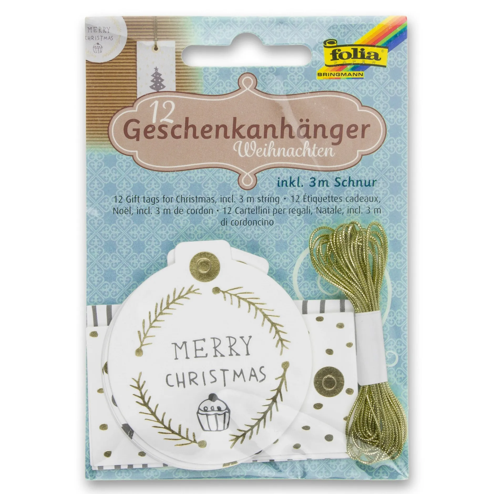 Folia Anhängeetikett weiß/gold, 12 Stück