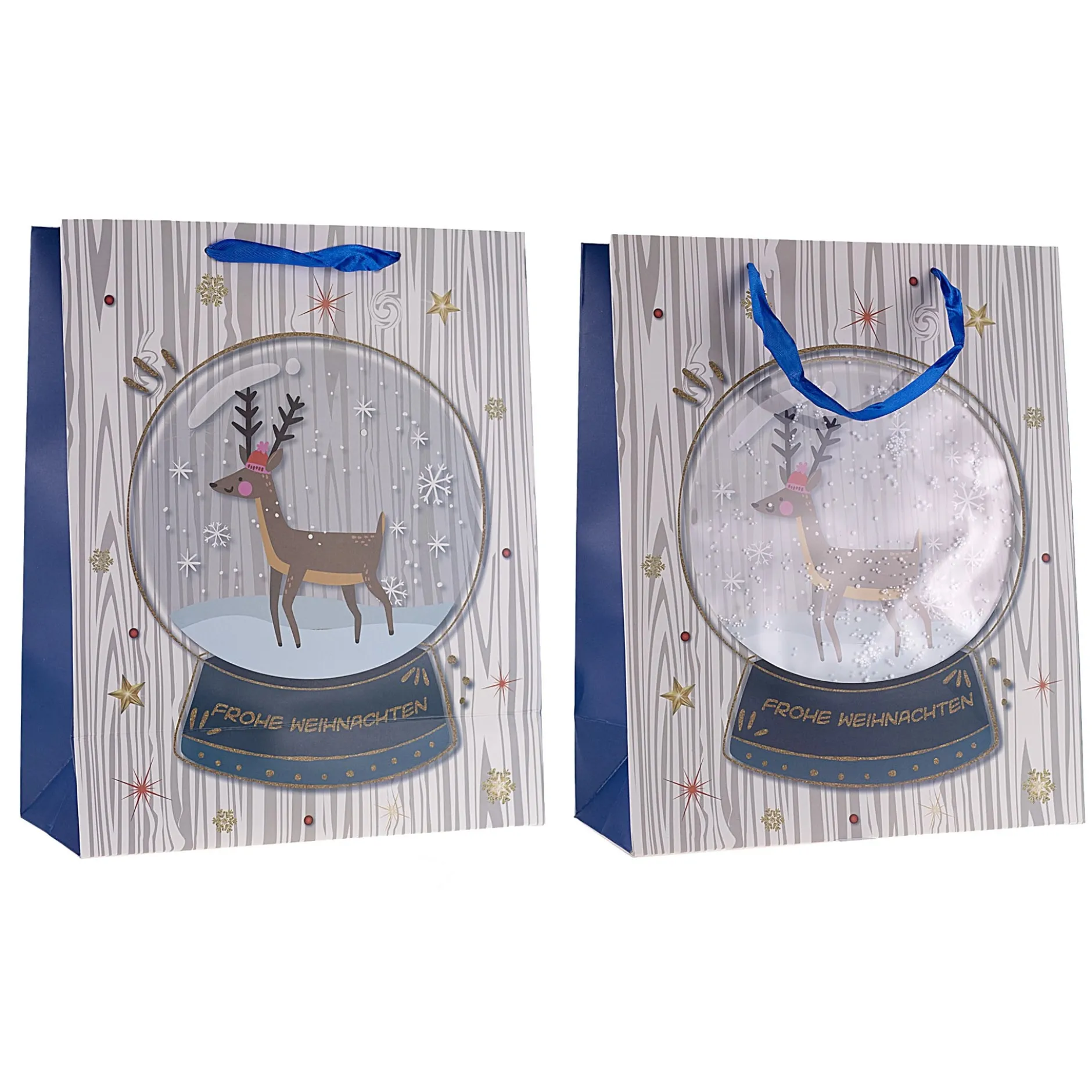 Geschenktüte 'Schneekugel mit Hirsch' weiß, groß