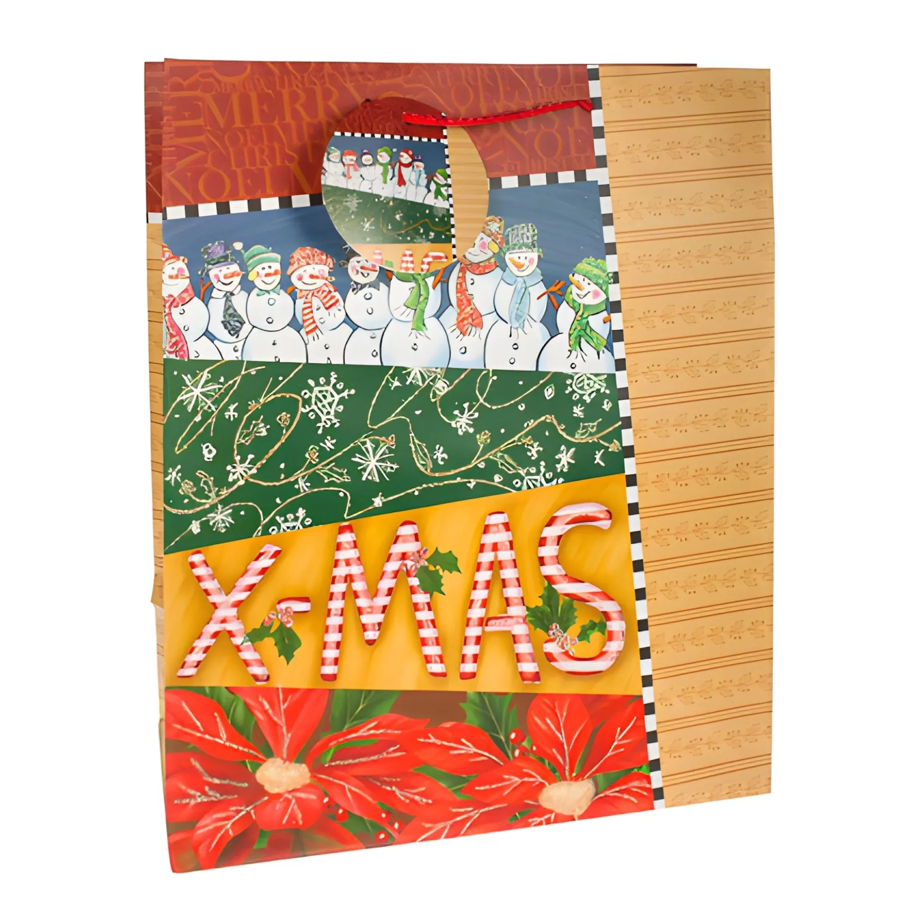 Geschenktüte 'X-MAS' mit roten Bändern, groß