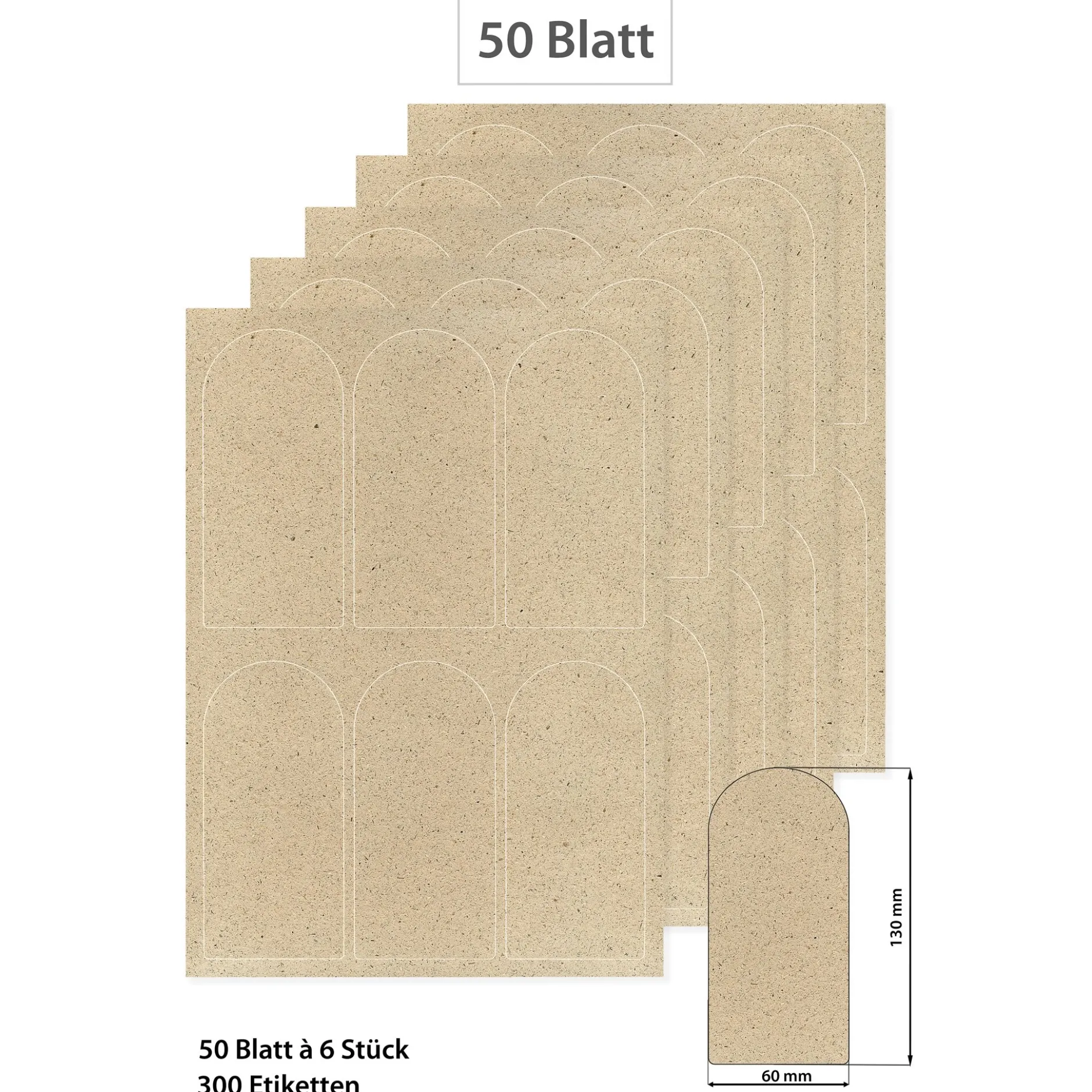 Grasetiketten Rundbogen 60 x 130 mm, 50 Blatt A4, 300 Stück