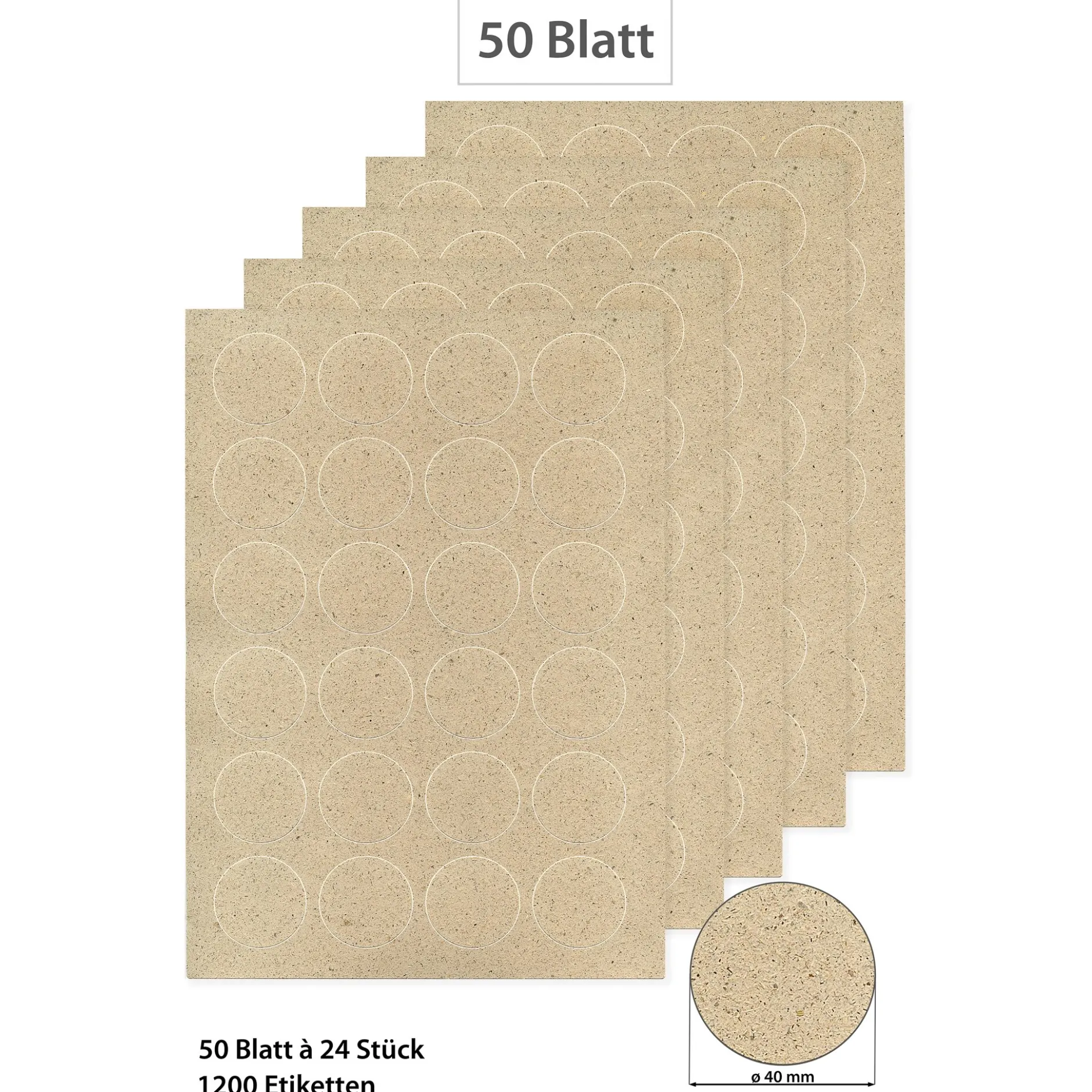Grasetiketten rund 40 mm, 50 Blatt A4, 1200 Stück