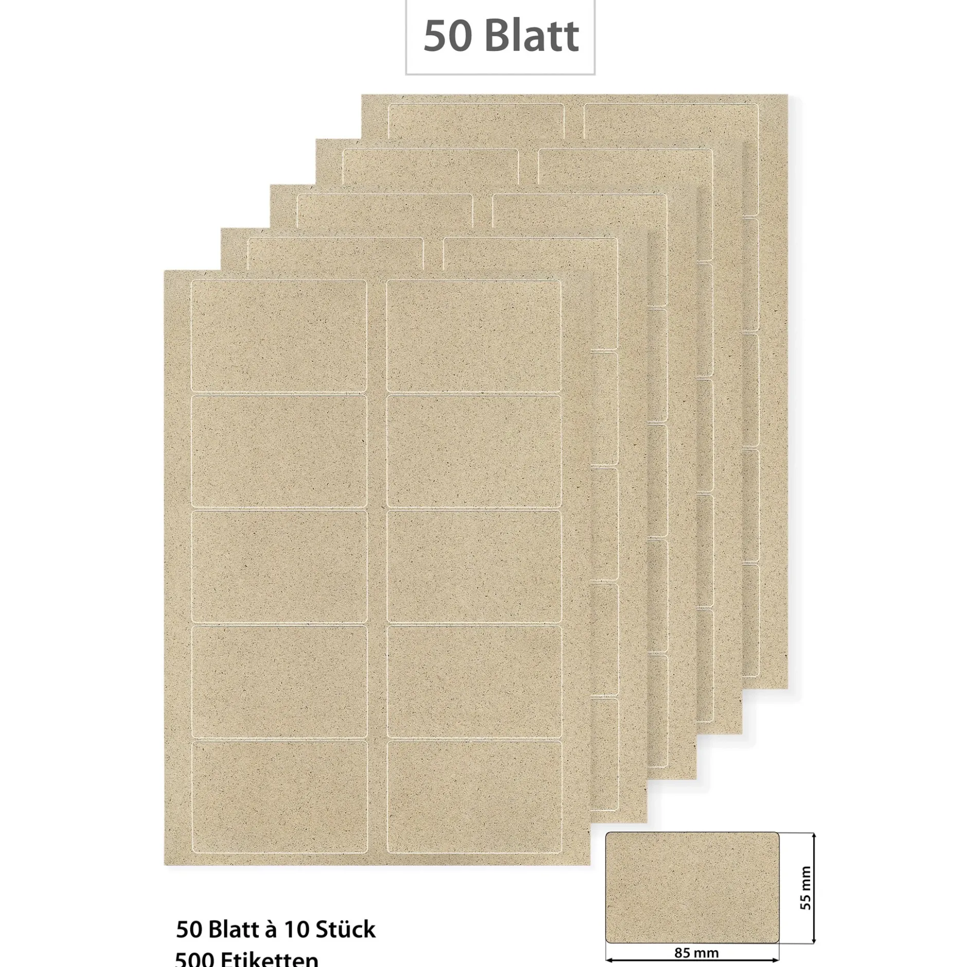 Grasetiketten 85 x 55 mm, 50 Blatt A4, 500 Stück
