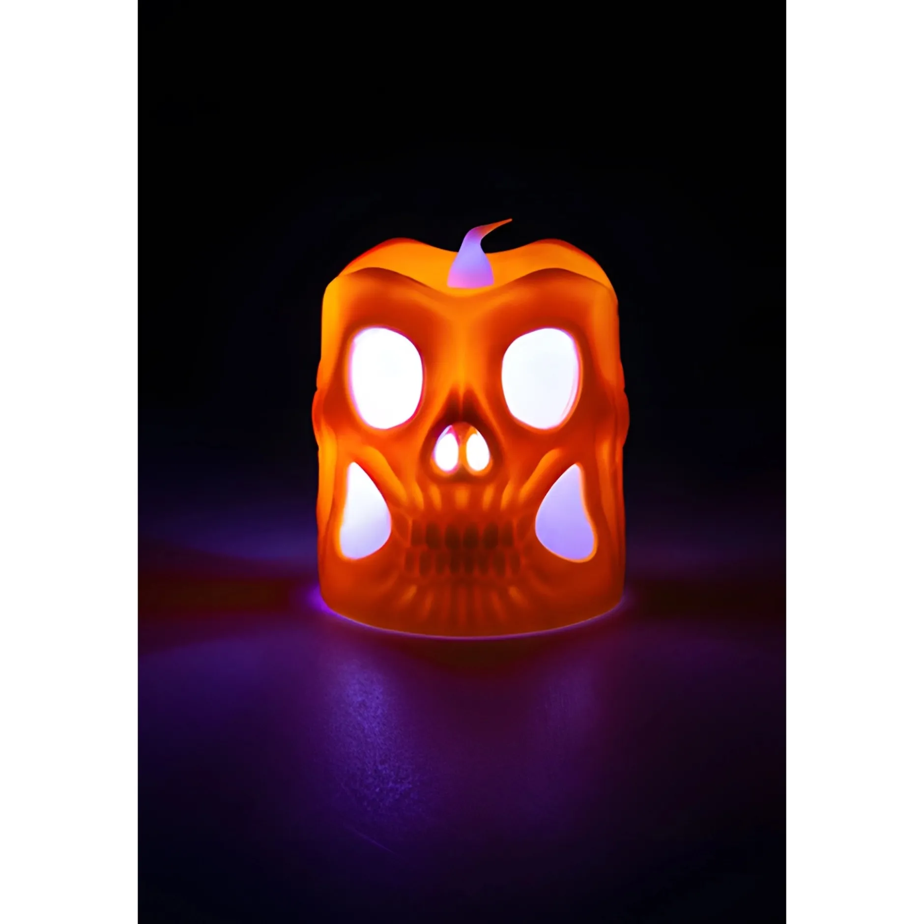 LED-Kerze 'Totenkopf' 6 x 6 cm, mit Farbwechsel, orange
