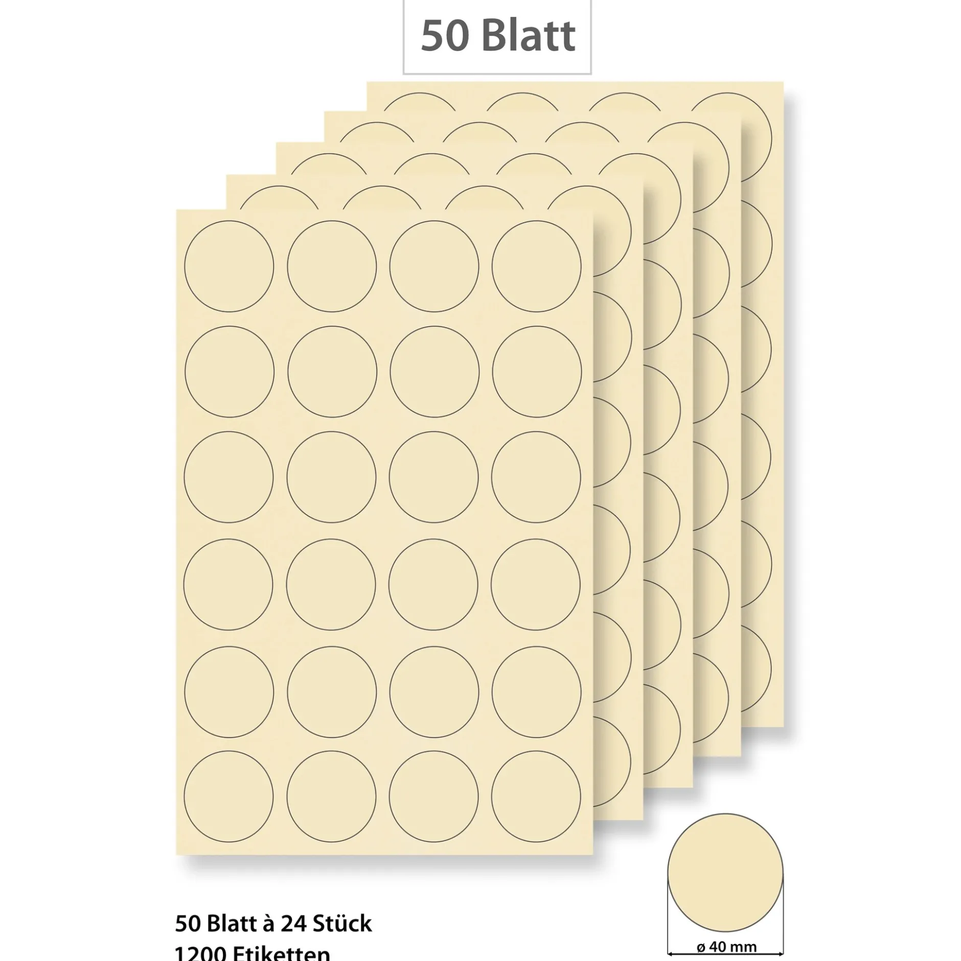 Steffis Etiketten rund 40 mm creme - 50 Blatt A4