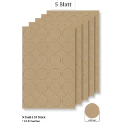 Steffis Etiketten rund 40 mm natur - 5 Blatt A4