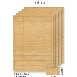 Steffis Etiketten 48,5 x 25,4 mm Holzdekor - 5 Blatt A4