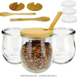 WECK-Mini-Tulpenglas mit Bambusdeckel und Löffel, 3er Set