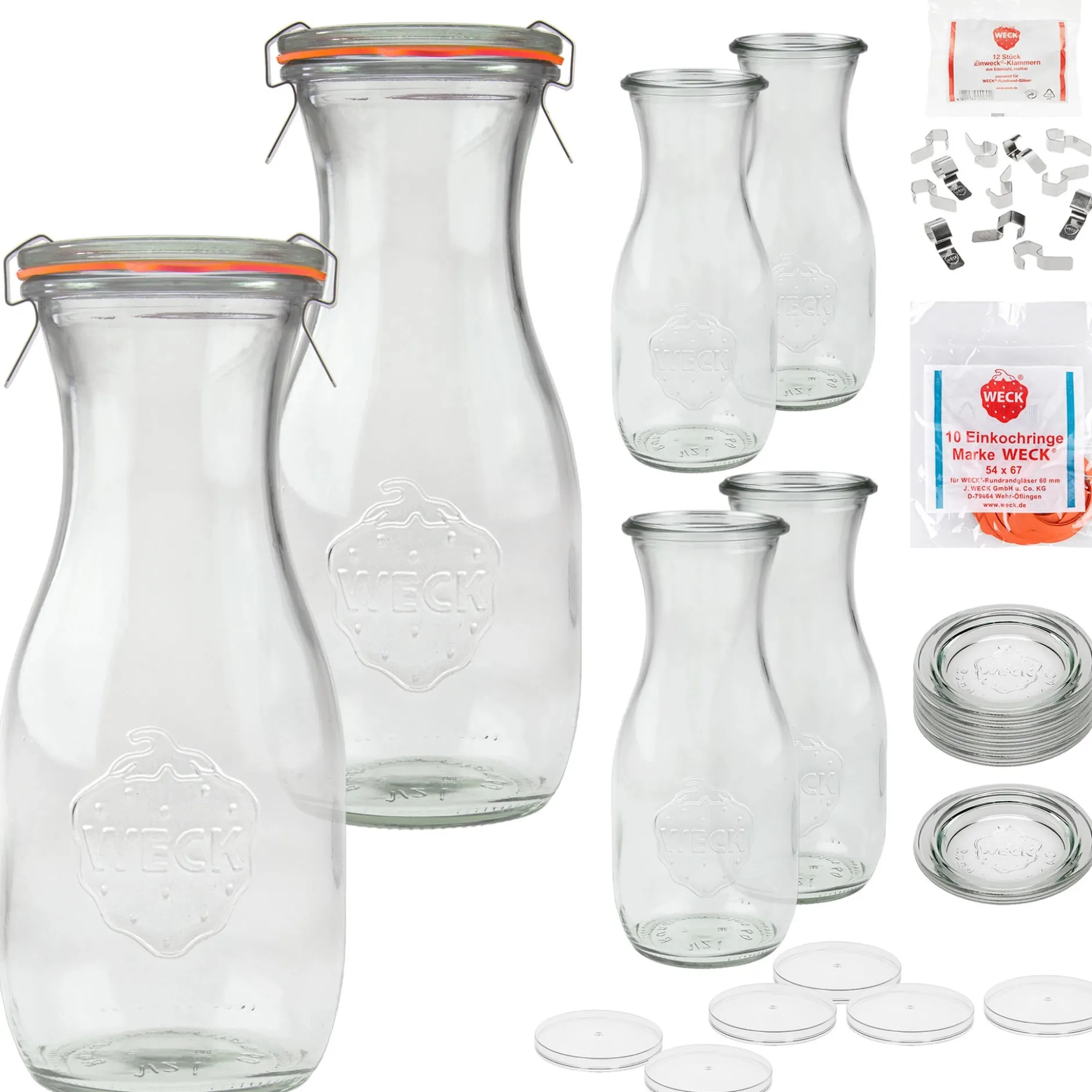 WECK-Saftflasche 530 ml mit Klarsichtdeckel, 6er Set