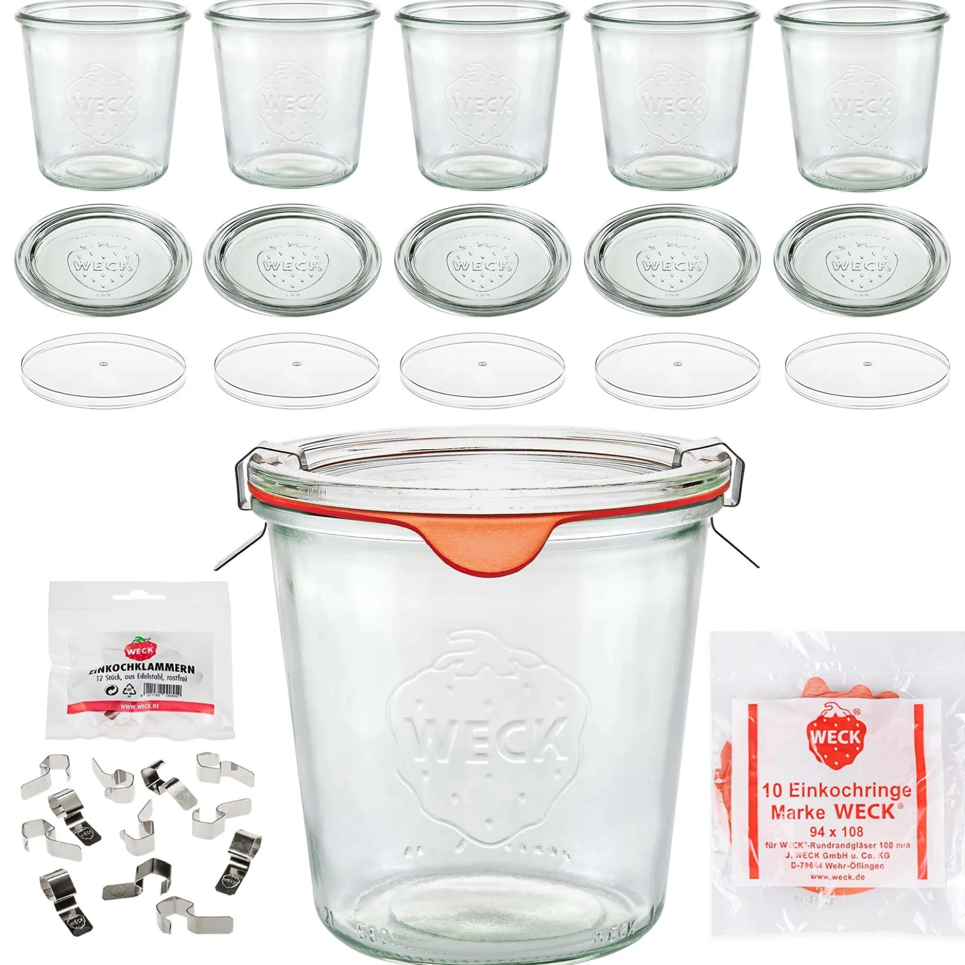 WECK-Sturzglas 580 ml mit Klarsichtdeckel, 6er Set